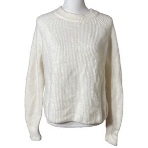 58% Wool Ribbed Sweater L Knit Banana Republic Cream White Ivory Crew Neck